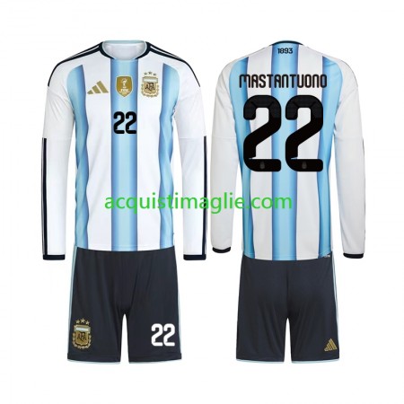 Divisa di Calcio Argentina Franco Mastantuono 22 Bambino Prima Mondiali 2026 Manica Lunga